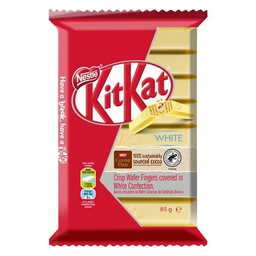 Front of Nestle KitKat White 85 g wafer bar