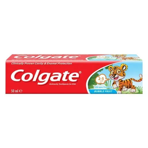 Front of Colgate Kids Bubble Fruit Toothpaste 50 ml box
